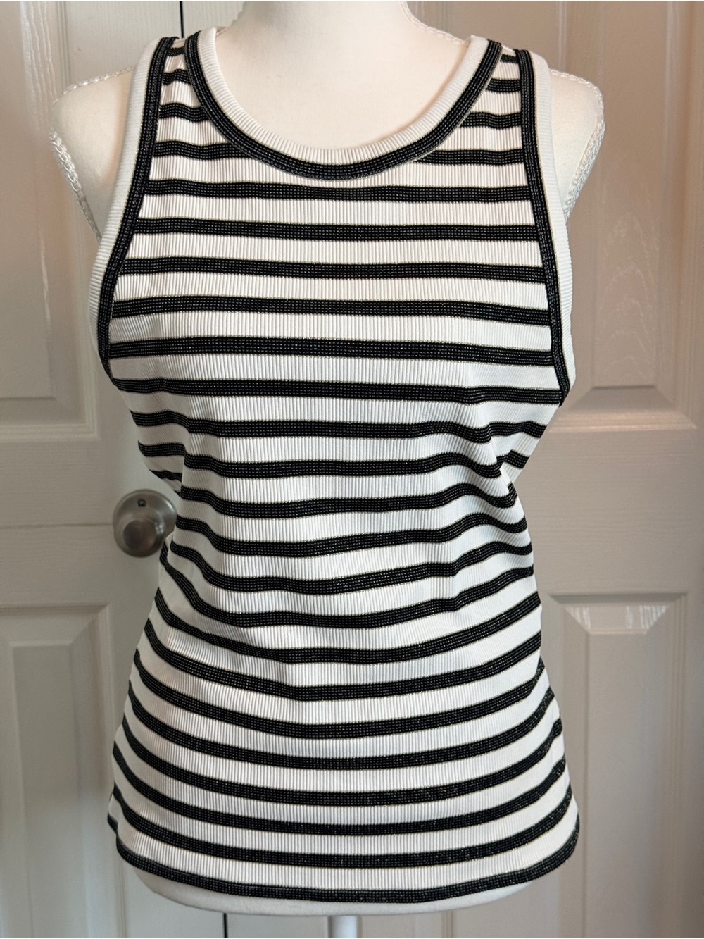 WHBM FORME Black & White Striped Ribbed Tank NWOT